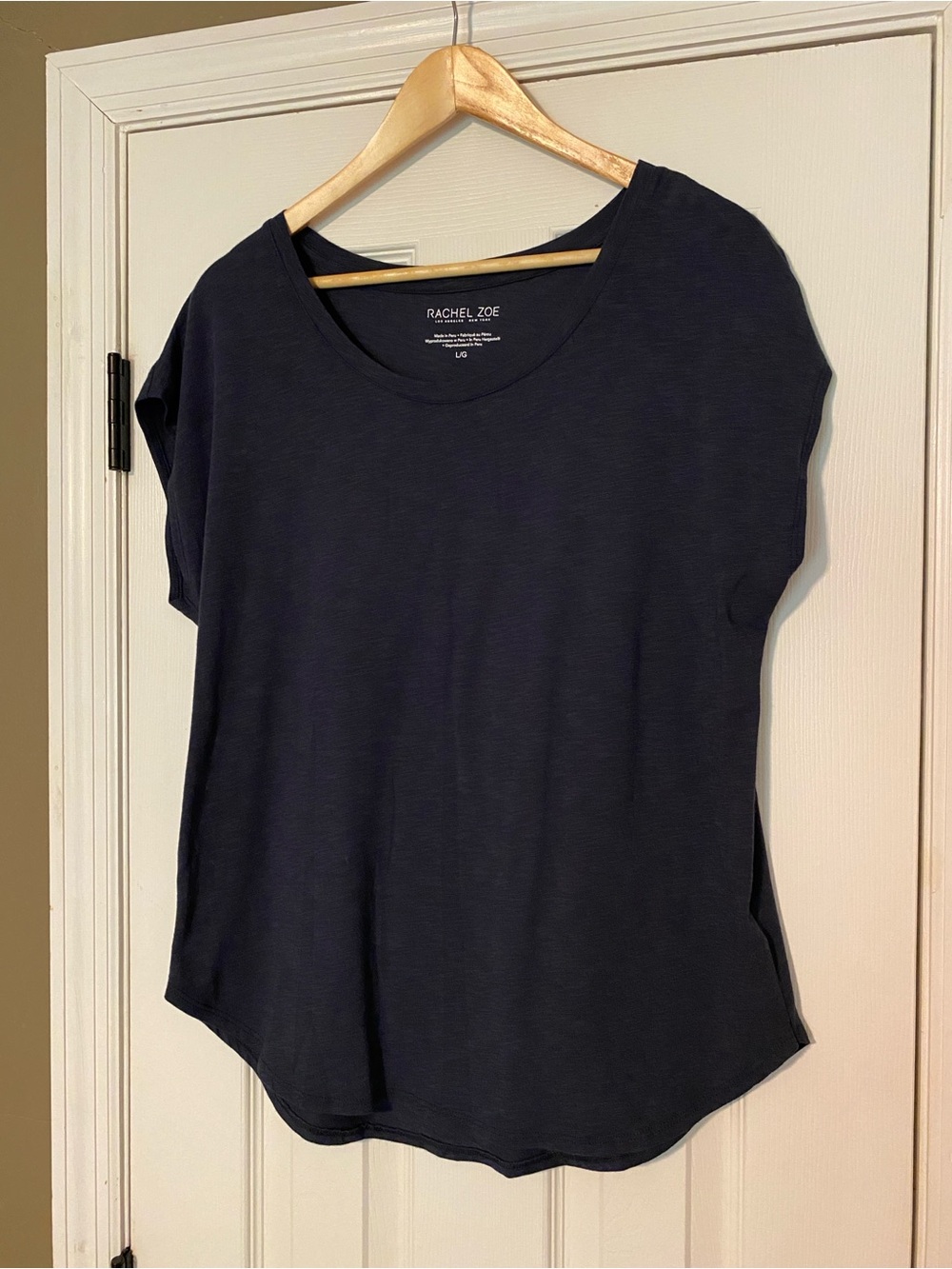Rachel Zoe Dark Navy Scoop Neck Short Sleeve Shirt - women’s size L